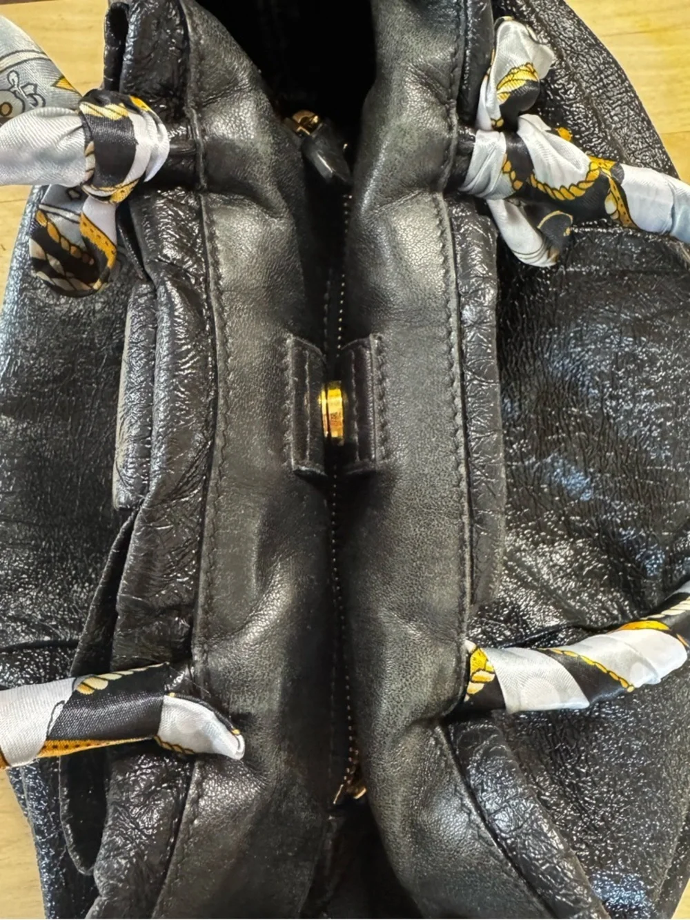 PRADA Ribbon Handbag Tote Black Patent with COA & Dust Bag VTG Medium 9x11x6 - Picture 13 of 17